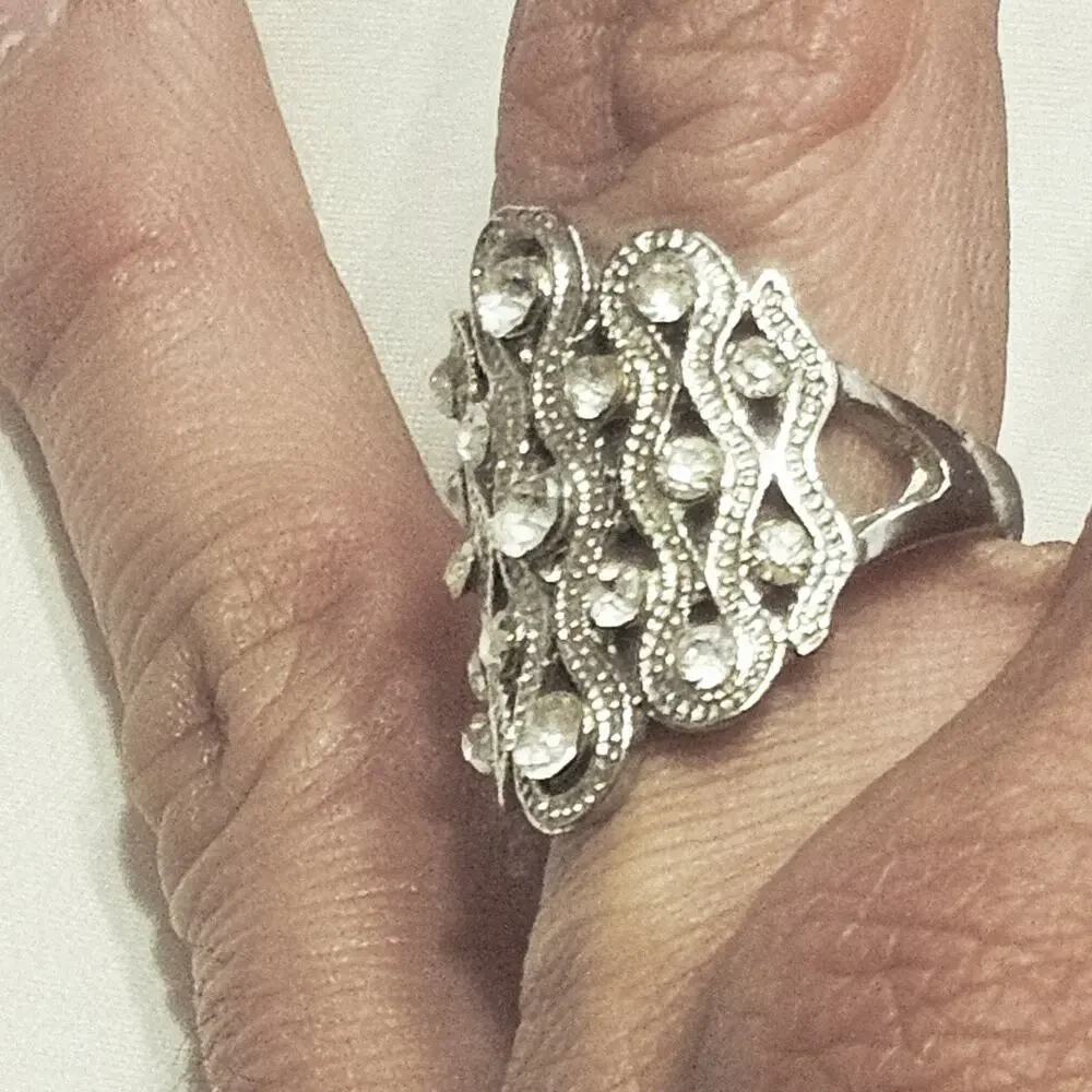 Antique Art Deco Edwardian Revival Cocktail Ring Size 7